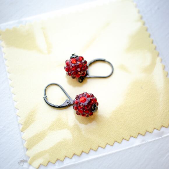 Vintage Red Bedazzled Minimalist Dangle Earrings - Picture 4 of 5